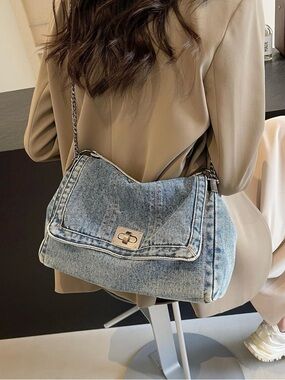 Chic Denim Shoulder Bag with Chain Straps